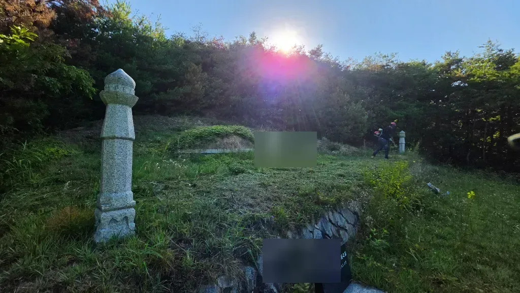 작업 전 사진 2 - 풀에 둘러싸인 묘역과 석물
