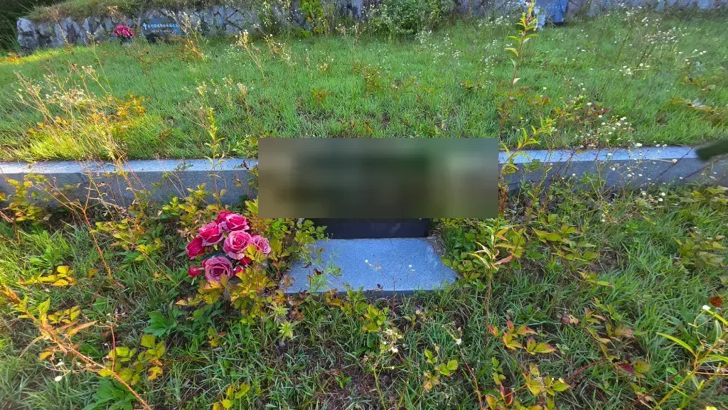 작업 전 사진 5 - 잡초와 꽃이 남아 있는 묘역 주변