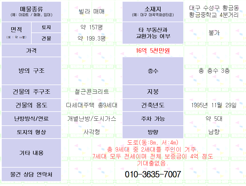 <대구 수성구 황금동 빌라 매매. 16억 5천만원> 대지 약 157평. 매물 사진 1