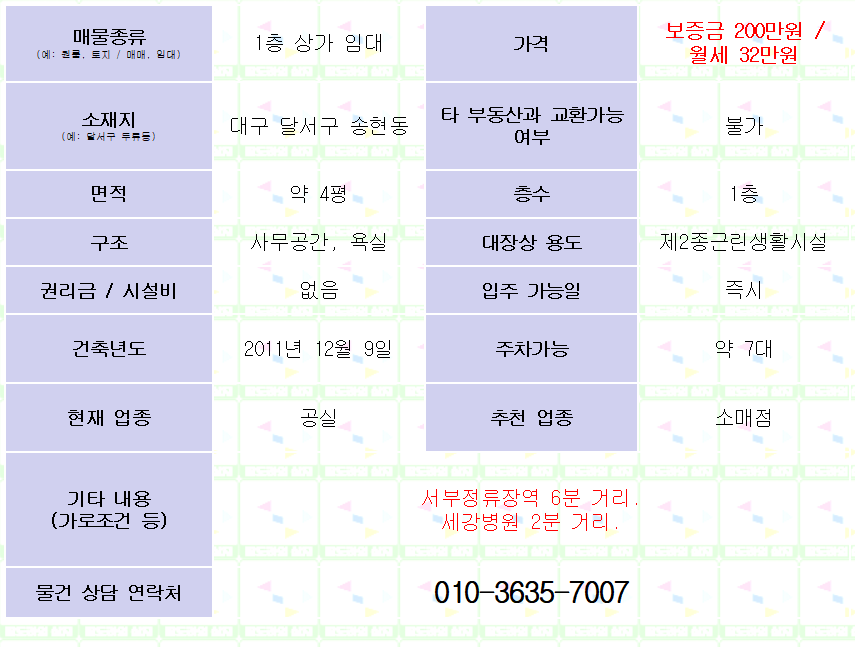 <대구 달서구 송현동 1층 상가 임대. 200/32> 세강병원 근처. 매물 사진 2