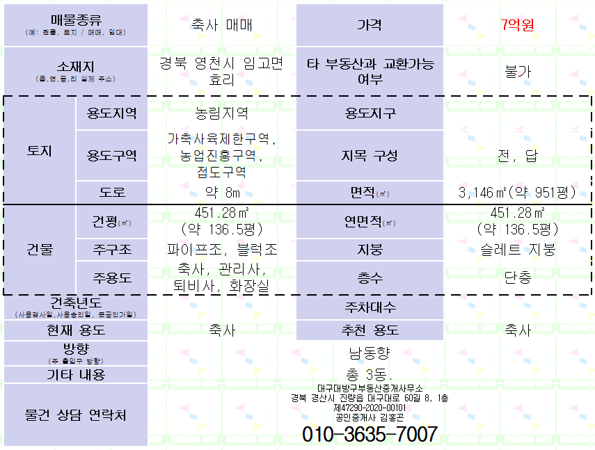 영천시 임고면 효리 축사(우사) 매매. 토지951평. 건물136평. 매물 사진 5