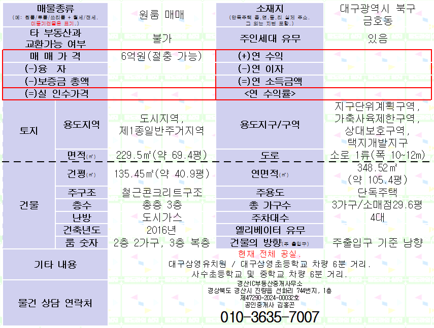 (상가 주택 급매) 대구 북구 금호동. 매매가 6억(절충 가능) 상가1, 주택3가구 매물 사진 17