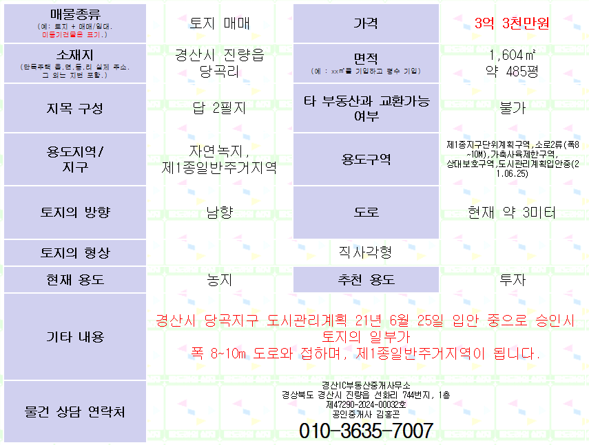 토지 매매. 경산시 진량읍 당곡리. 경산 당곡지구내 토지 매매입니다. 매물 사진 2